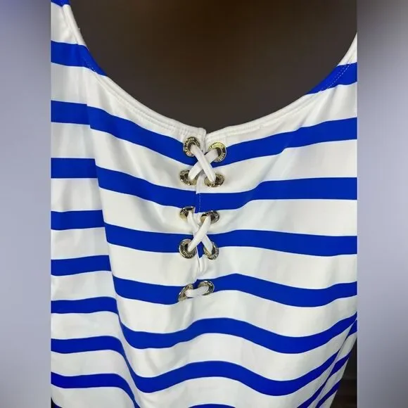 NWT Lauren Ralph Lauren Striped Lace-Up One-Piece - Picture 6 of 7